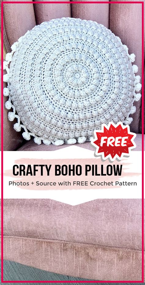 crochet Crafty Boho Pillow free pattern #crochet #Pillow #crochetpattern via @shareapattern.com Modern Haken, Crochet Pillow Patterns Free, Crochet Cushion Pattern, Crazy Crochet, Boho Crochet Patterns, Beau Crochet, Cushion Cover Pattern, Pillow Crochet, Crochet Cushion