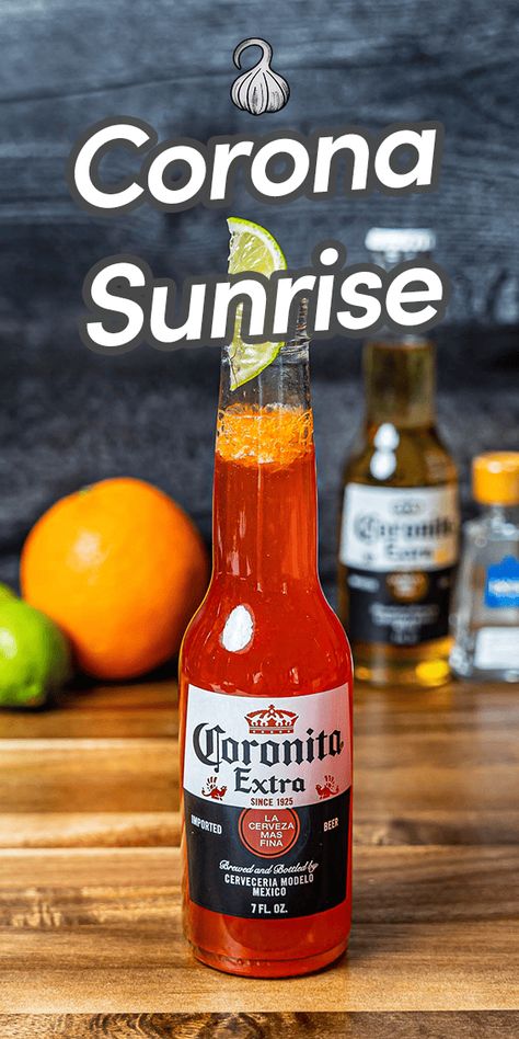 A Corona Sunrise (also called a Mexican Sunrise) is a delicious beer cocktail made with Corona beer, freshly squeezed orange juice and tequila. It's bright, refreshing and a little sweet - perfect for a hot summer day! #coronasunrise #corona Mexican Beer Cocktails, Tequila Sunrise Recipe Corona, Corona Beer Cocktails, Best Punch Recipe, Vegan Cocktails, Fresh Fruit Smoothies, Smoothies Healthy, Squeezed Orange Juice, Famous Drinks