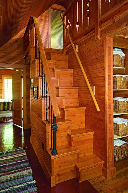 Solution to steep stairs Compact Stairs Design, Steep Staircase Solutions, Witches Stairs, Steep Stairs Solution, Victorian Home Remodel, Steep Stairs, Cabin Stairs, House Attic, Garage Stairs