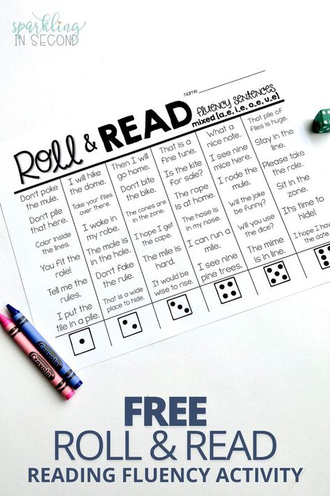 A roll and read fluency worksheet Substitute Teacher Resources, Reading Fluency Activities, Roll And Read, Word Building Activities, Reading Buddies, Fluency Activities, Reading Stations, 1st Grade Reading, Read Read Read