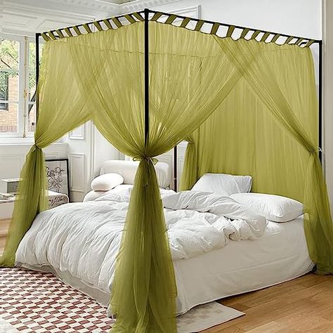 Mengersi Simple 4 Corners Post Curtain Bed Canopy Bed Frame Canopies Net,Bedroom Decoration Accessories(Queen,Sage Green) Honeymoon Suite, Romantic Bedroom, Master Bed, Primary Bedroom, Bed Canopy, Future Apartment, Bohemian Bedroom, Master Bedrooms, Canopy Bed