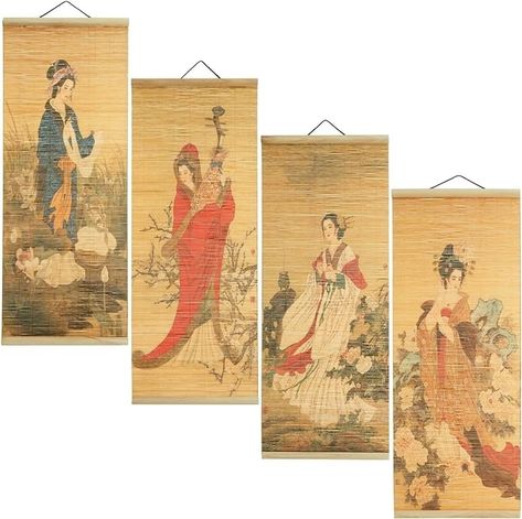 Amazon.com: Juvale Asian Wall Decor, 4 Pack Hanging Bamboo Scrolls, Chinese Paintings (10x26 in): Posters & Prints Asian Office Decor, Asian Theme Bedroom, Chinese Tapestry, Chinese Office, Scroll Wall Art, Asian Wall Decor, Asian Living Room, Asian Inspired Decor, Scroll Art