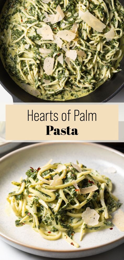 Heart Of Palm Noodle Recipes, Recipes Using Hearts Of Palm Noodles, Heart Of Palms Pasta Recipes, Hearts Of Palm Spaghetti Recipes, Heart Of Palm Pasta, Palm Of Hearts Pasta, Palm Noodles Recipes, Palmini Pasta Recipe, Hearts Of Palm Linguine Recipes