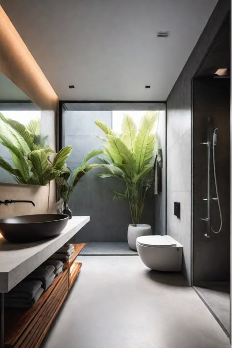 Modern bathroom with skylight and walk-in shower Bali Luxury Villas, Modern Bathroom Remodel, Tropical Bathroom, Zen Bathroom, Bali House, Bright Bathroom, Washroom Design, Tropical House, Chic Bathrooms