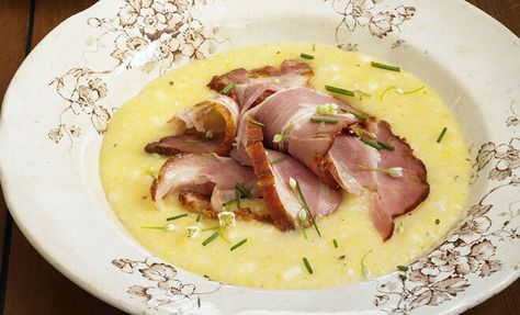 Grits with Tasso Ham Recipe | D'Artagnan Tasso Ham, Grits Recipe, Ham Recipe, Side Dishes Recipes, Charcuterie Recipes, Ham Recipes, Grilled Salmon, Grilled Vegetables, Grits