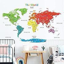 Kids Wall Stickers, Map Nursery, Wall Stickers For Kids, 3d Wallpaper Mural, Wall Stickers Animals, Kids World Map, World Map Decal, Map Decal, Kitchen Wall Colors