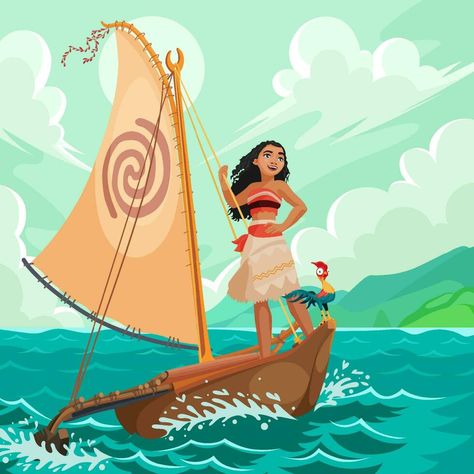 Brave Girl Sailing The Sea with a Sailboat Moana Sailboat, Boat Cartoon, Women Sailing, Sailboat Art, Boat Art, Brave Girl, The Brave, Moana, Art Book