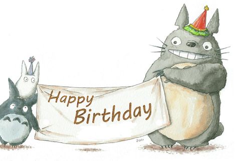 Totoro Banner, Anime Birthday Cards, Studio Ghibli Party, Totoro Party, Anime Totoro, Anime Birthday, Studio Ghibli Fanart, Birthday Illustration, Ghibli Artwork