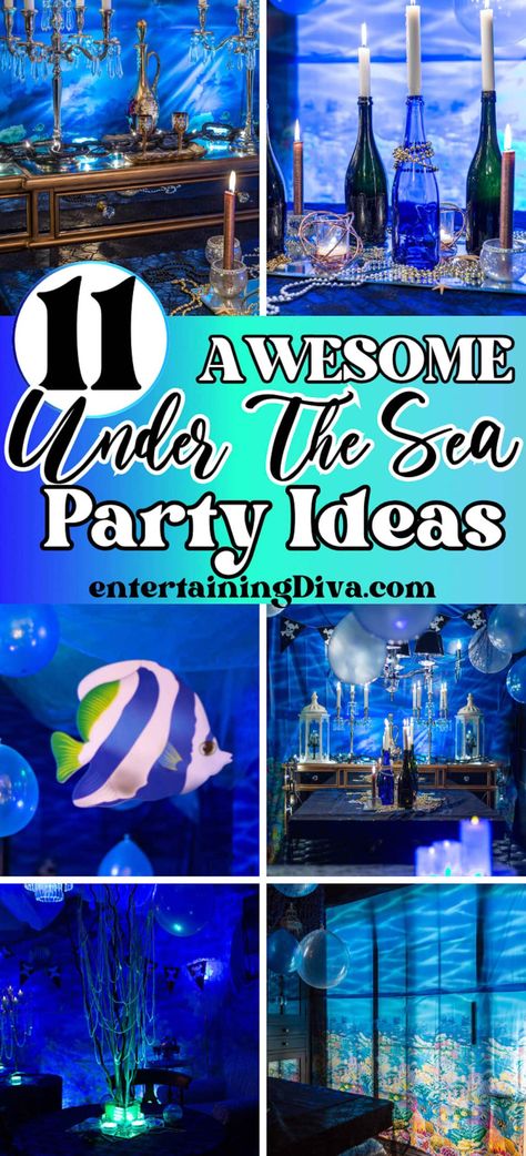 11 Awesome Under The Sea Party Ideas Ocean Party Ideas, Sea Party Theme, Under The Sea Party Ideas, Halloween Scene Setters, Sea Party Decorations, Party Ideas For Adults, Halloween Party Drinks, Under The Sea Decorations, Sea Party Ideas