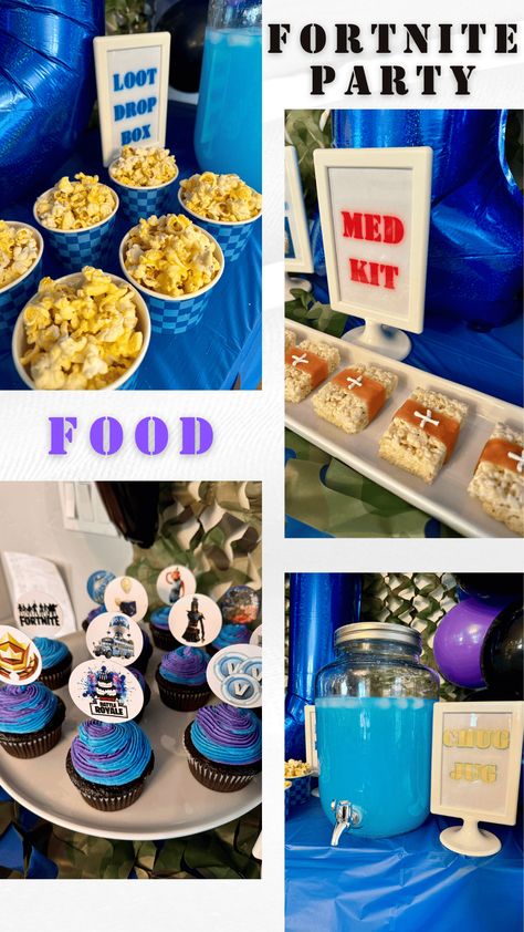 Simple and fun ideas for planning a Fortnite birthday party. Ideas for themed party food, decorations, activities for the kids, and more. Fortnite Themed Food, Fortnite Snacks Ideas, Fortnite Food Ideas, Gaming Party Food, Fortnight Party Ideas, Fortnite Birthday Ideas, Fortnite Birthday Party Ideas For Boys, Fortnite Food Ideas Party, Fornite Birthday Theme