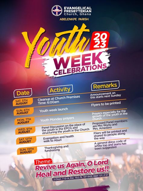 Youth Week Flyer Design, Schedule Design Layout, Photoshop Tutorial Photo Editing, Graphic Design Business Card, Graphic Design Tutorials Learning, Church Poster Design, Happy Sunday Quotes, Word Fonts, Christmas Flyer