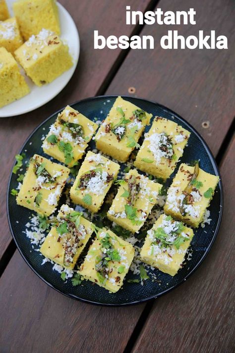 dhokla recipe | khaman dhokla | how to make instant khaman dhokla with step by step photo and video recipe. gujarati cuisine recipes are known for its vegetarian recipes which are rich and flavorful. however most of the recipes are limited or made with just besan flour or perhaps mixing with other flour. one such easy and simple snack recipe is khaman dhokla made with fermented batter and served as side or main dish. Savory Cake, Khaman Dhokla, Vegan Spinach, Dhokla Recipe, Veg Snacks, Idli Recipe, Breakfast Recipes Indian, Chaat Recipe, Gujarati Recipes