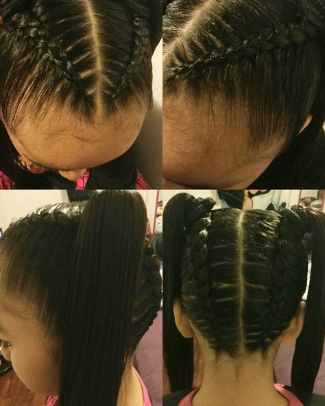 Braids into two ponytails Braids Two, Hairdo Ideas, Man Ponytail, Two Ponytail Hairstyles, Braids Updo, Fishtail Hairstyles, Tail Hairstyle, Quick Braids, Two Braid Hairstyles