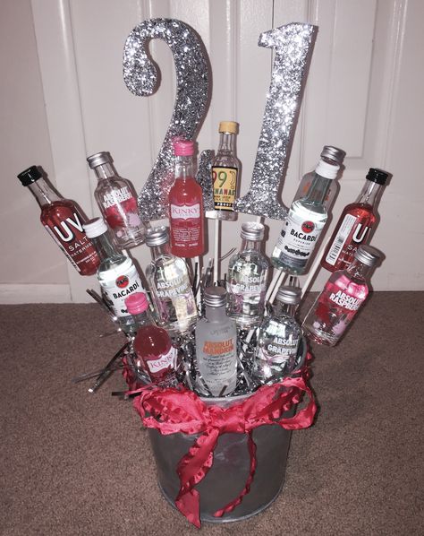 21 B Day Gift Ideas, 21 Bday Gifts, 20 Birthday Present, 21 Birthday Basket For Her, Shooter Bouquet Alcohol, Alcohol Tower 21st Birthday, 21st Birthday Mini Bar Cart Gift, 21st Birthday Shooter Cake, 21st Birthday Bouquet Alcohol