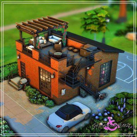 Home With Rooftop Deck, Rooftop Design, Sims 4 House Design, Brick Home, Rooftop Deck, Sims 4 Build, Mount Vernon, Sims 4 Houses, Adventure Park