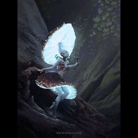 ArtStation - Mushroom Fairy, Nell Fallcard Fae Village, Mushroom Fairy Art, Mushroom Human, Mushroom Warrior, Homebrew Races, Poster Mushroom, Fairy Poster, Mushroom People, Mushroom Girl