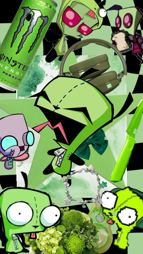 Invader Zim Gir #invaderzim #Gir #green #wallpaper Gir From Invader Zim Wallpaper, Gir Invader Zim Aesthetic, Scene 2000s Aesthetic, Invader Zim Aesthetic, Gir From Invader Zim, Invader Zim Gir, Really Cool Wallpapers, Zim Gir, Invader Zim Characters