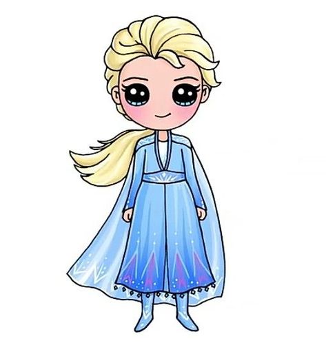 Elsa Frozen 2, Kawaii Girl Drawings, Cute Disney Drawings, Girl Drawings, Cute Kawaii Drawings, Frozen 2, Kawaii Drawings, Elsa Frozen, Kawaii Girl