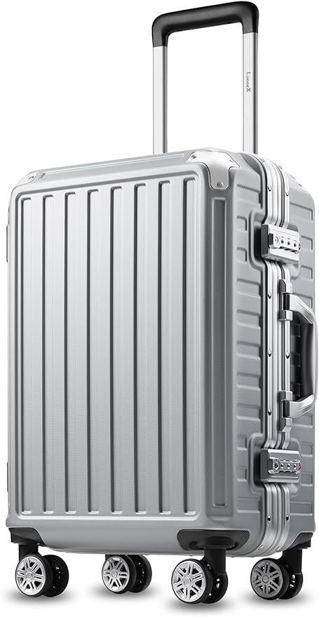 LUGGEX Carry On Luggage 20" with Aluminum Frame, Polycarbonate Zipperless Luggage with Wheels, Silver Hard Shell Suitcase 4 Metal Corner. CLICK FOR MOORE DETAILS! SAVE & LIKE #ad Our no zipper #luggage boasts 4 #aluminum corner protectors. Convenient #TSA Latches. These wear-resistant and flexible latches allow you to open your luggage with a single press. #Smooth and Silent Rollings. Glide through #airports #travel #cruiseships #springbreak #VACATION #holiday #summertravel #summer #cruise Hard Sided Luggage, Carryon Luggage, Carry On Suitcase, Travel Bottles, Carry On Luggage, Luggage Accessories, Aluminum Frame, Summer Travel, Travel Essentials