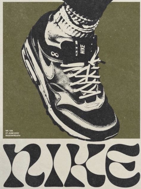 Sneakers Aesthetic Vintage, Nike Poster Design Graphics, Nike Vintage Poster, Nike Collage, Poster Drawing Ideas, Sneakers Poster, Nike Poster, Shoe Poster, Green Poster