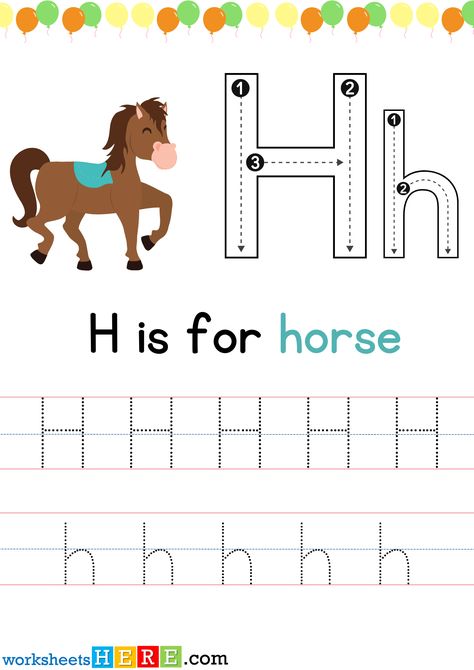 Tracing Letter H Uppercase and Lowercase PDF Worksheet For Kindergarten - WorksheetsHere.com H Preschool Worksheets, Letter H Tracing Worksheet, H Letter Words, Letter H Tracing, Tracing Alphabet Letters, Letter A Words, Alphabet H, Alphabet Letter Worksheets, Worksheet For Kindergarten