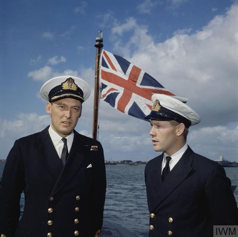 Life on board the first Royal Navy nuclear fleet submarine HMS DREADNOUGHT. Commanding Officer Cdr B F P Sambourne and 1st Lieutenant Lt Cdr J B Wallace on the forward casing. Hms Dreadnought, Royal Navy Officer, Nuclear Submarine, Dream Future, Royal Navy, On Board, Submarine, Air Force, Force