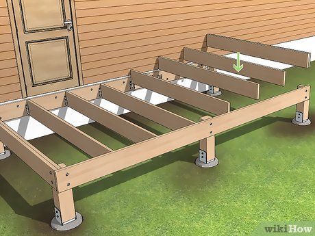 Free Deck Plans How To Build, Raised Deck Ideas Backyards, Build A Deck Diy, How To Build A Deck Step By Step, Diy Raised Deck, How To Build A Deck, Low Deck Designs, Building A Deck Frame, How To Build Deck