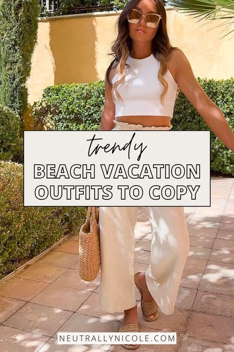 Seaside Holiday Outfits, Rainforest Vacation Outfits, Holiday Outfits Women Summer, Mexico Beach Outfits Vacation, Beach Outfit Over 40, Vacation Outfits For Petite Women, Casual Spring Break Outfit, Vacation Outfits Beach Mexico, Sporty Vacation Outfits