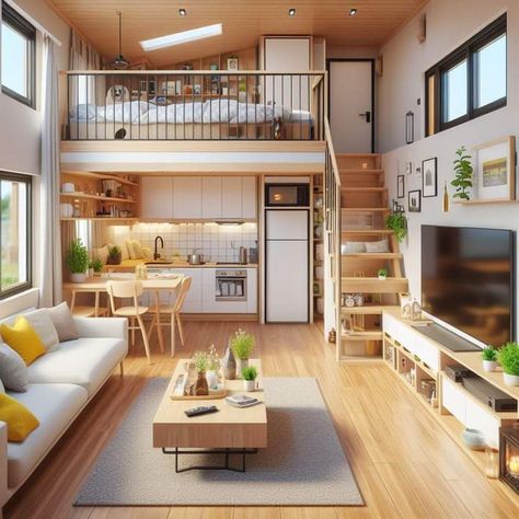 Loft Type House Small Spaces, Loft Type Bedroom, Loft Type House, Loft Type, Beautiful Tree Houses, Apartment Loft, Sims 4 Ideas, Home Decor Hooks, Loft Design