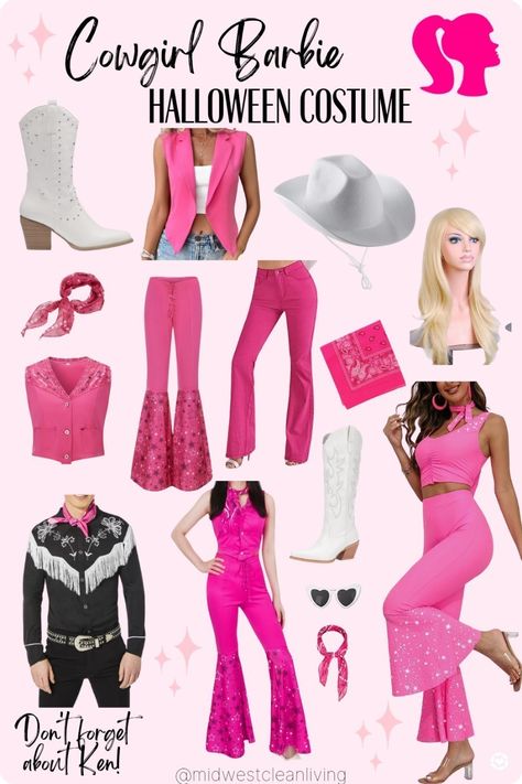 Barbie Halloween Costume Black Women, Cowgirl Barbie Outfit Ideas, Barbie Outfits Cowgirl, Hot Pink Costume Ideas, Costumes With Cowboy Boots, Diy Western Barbie Costume, Diy Barbie Halloween Costume, Western Barbie Costume, Diy Barbie Costume For Women