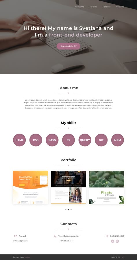 Frontend Portfolio Website, Front End Developer Portfolio Design, One Page Portfolio Design, Portfolio Design For Web Developer, Coding Portfolio Website, Web Developer Portfolio Ideas, Portfolio For Web Developer, Developer Website Portfolio, Website Front Page Design