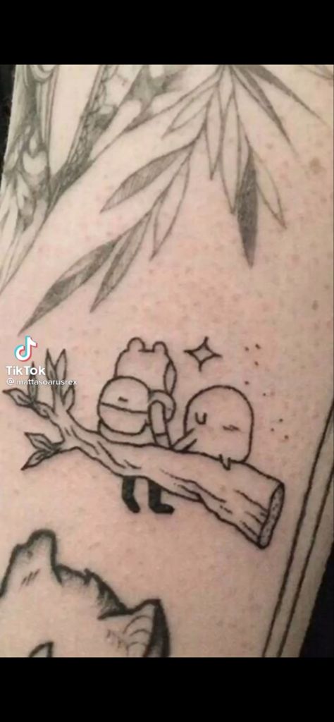 tattoo design. adventure time. jake and Finn sitting on a branch holding hands. Jake And Lady Rainicorn Matching Tattoos, Adventure Time Friend Tattoo, Tiny Adventure Time Tattoo, Finn And Jake Tattoos, Finn And Jake Matching Tattoo, Jake And Finn Tattoo, Finn Tattoo Adventure Time, Simple Nerdy Tattoos, Finn The Human Tattoo