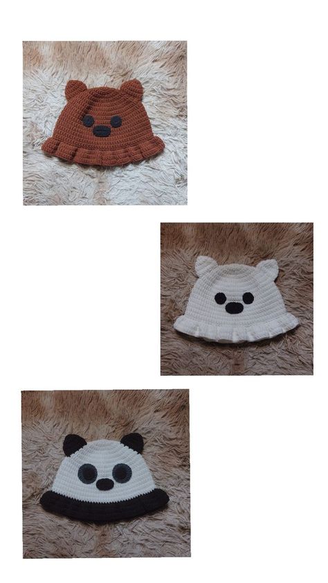 Custom made crochet bucket hat Crochet Panda Hat, Learning Fashion, Panda Hat, Crochet Panda, Crochet Bucket, Crochet Bucket Hat, Bare Bears, We Bare Bears, Hat Crochet