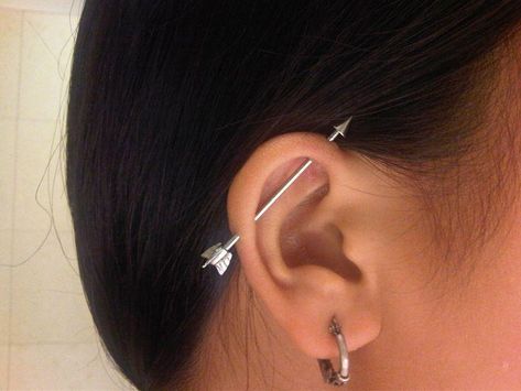 Arrow Industrial Piercing, Industrial Barbell 14G Silver – MyBodiArt Summer Piercings, Ear Piercings Industrial, Industrial Earrings, Industrial Piercing Jewelry, Cool Ear Piercings, Cute Ear Piercings, Arrow Earrings, Industrial Barbell, Industrial Piercing