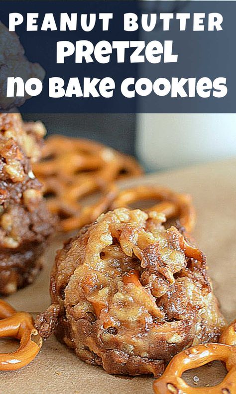 Pretzel Cookie Recipes, Nobakecookies Recipe, O Henry Bars, Lite Snacks, Peanut Butter Pretzel Cookies, Tasty Sweets, Pretzel Cookies, No Bake Peanut Butter, Peanut Butter No Bake