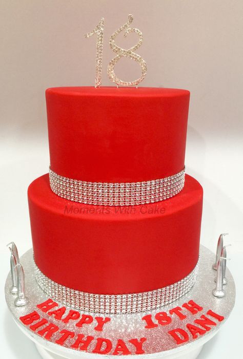 Red 2 tier 18th birthday cake. Chocolate mud and white mud filled with ganache. Diamanté number 18 and diamanté wrap. Simple but elegant. Red Cake 2 Tier, 18th Birthday Cake Chocolate, 50 Years Birthday Cake, Red Birthday Cake, Madrid Cake, Real Madrid Cake, Cake Samples, Debut Cake, Sweet Crepes Recipe