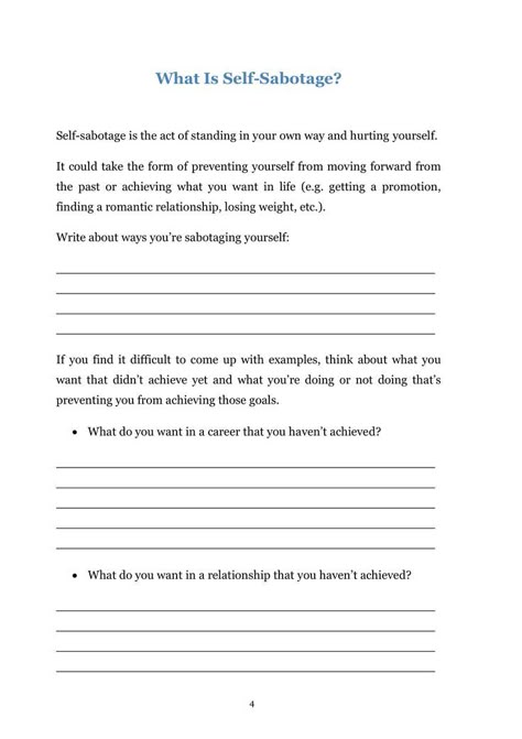 Self Analysis Worksheet, Self Sabatoge Worksheets, Asking For Help Worksheets, Abandonment Worksheets, Self Sabotage Journaling Prompts, Self Improvement Worksheet, Systematic Desensitization, Impulse Control Worksheets, Managing Triggers