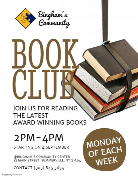 Book Club Flyer Book Club Poster Ideas, Book Club Design, Book Club Template, Book Club Flyer, Book Club Poster, Club Poster Design, Book Club Food, Banners Design, Type Poster