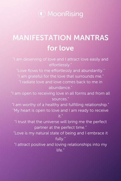 Attracting love into your life can be made easier with the help of manifestation mantras. Use these powerful affirmations daily to help you attract the love and positive relationships you desire. Visualize yourself experiencing the love you want and feel gratitude for the love that is already present in your life. #manifestlove #lawofattraction #affirmations #attractlove #positiverelationships Manifesting The Love Of My Life, Manifest Marriage Affirmation, Love Mantras Relationships, True Love Manifestation Affirmations, How To Attract Love Into Your Life, Love Magnet Affirmations, Affirmations For Love Law Of Attraction, Manifesting Romantic Love, Attract Love Affirmations