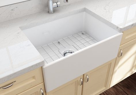 CONTEMPO 27 Farmhouse Apron Front Fireclay 27" Single Bowl Kitchen Sink - White Fitted Cabinets, Apron Front Kitchen Sink, Fireclay Farmhouse Sink, Apron Front Sink, Farmhouse Apron, Apron Sink, Beach House Kitchens, Sink Kitchen, Farmhouse Aprons