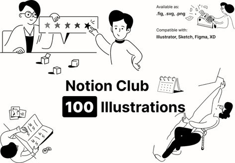 Notion Club Illustration Pack – Free Design Resources Notion Illustration, Club Illustration, Color Moodboard, Presentation Deck, Creating A Website, Type Illustration, Flat Icons, Clipart Design, Flat Icon