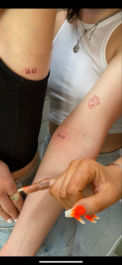 11:11 Red Tattoo, Birth Year Tattoo Placement Ideas, Tony Tattoo Placement, Red 11 11 Tattoo, 11 11 Tattoo Placement, 1111 Tattoo, 11:11 Tattoo Ideas, 11 11 Tattoo, Rare Tattoos