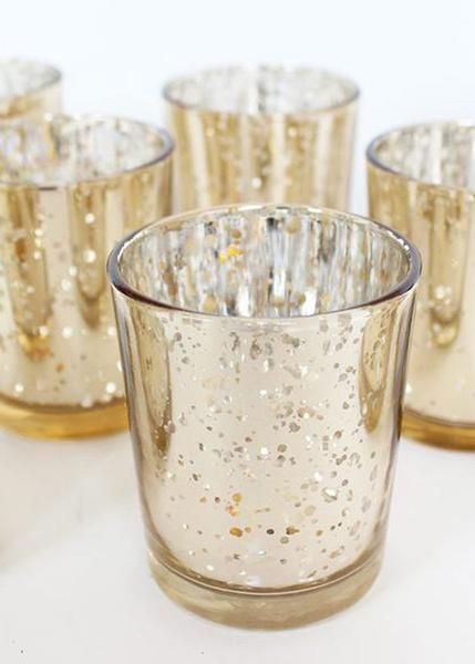 Add a stunning look to your wedding decorations with these gold candle holders. 12 votives per pack. Mercury Candle Holders, Mercury Glass Votives, Diy Wedding Table, Glass Votive Candle Holders, Glass Votive Holders, Gold Candle Holders, Gold Candles, Votive Holder, Glass Votive