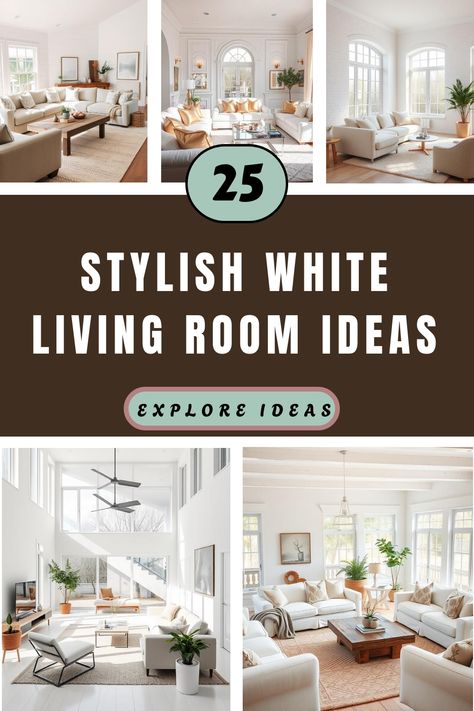 25 stylish white living room ideas with varied furniture and decor layouts. White Couch In Living Room, White Curtains White Walls Living Rooms, White And Wood Living Room Ideas, White And Gray Living Room Decor, White Walls Living Room Decor Ideas, Simply White Living Room, Living Room Ideas White Couch, White Living Room With Pops Of Color, White Living Rooms Ideas