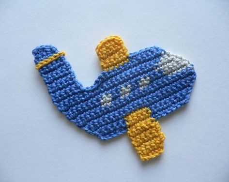 Airplane Crochet, Crochet Application, Free Applique Patterns, Crochet Appliques, Confection Au Crochet, Haken Baby, Quick Crochet, Crochet Bear, Gym Bags