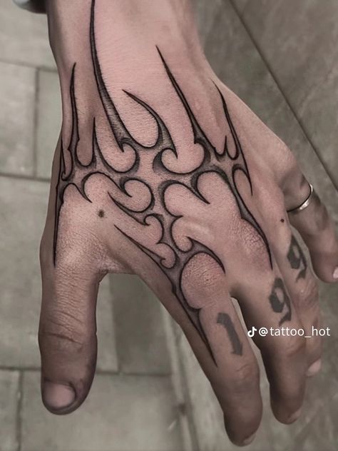 Men Hand Tattoos Ideas Guys, Gang Hand Tattoos, Tattoo For Arm Men, Top Of Hand Tattoos Men, Men Finger Tattoo, X Tattoo Letter, Hand Tattoos Drawing, Front Hand Tattoo, Norse Hand Tattoo