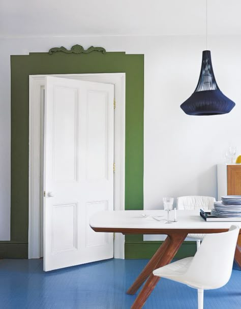 Behind The Green Door, Blue Ceilings, Yellow Doors, Dining Room Colors, Green Door, Room Doors, Painted Doors, Interior Door, Door Frame