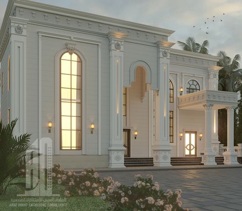 classic vila in Abu Dhabi - UAE - By Ahmad Dalloul Classic Modern House, Classic House Exterior, Modern Villa Design, Classic House Design, Modern House Facades, Modern Exterior House Designs, Casas Coloniales, Beautiful House Plans, House Outside Design