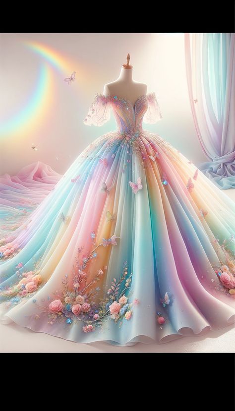 Fustane Te Shkurter, Pink Dress Outfit Casual, Rainbow Prom Dress, Silent Sisters, Butterfly Gown, Grown Dress, Rainbow Wedding Dress, Masquerade Ball Gown, Light Up Dresses