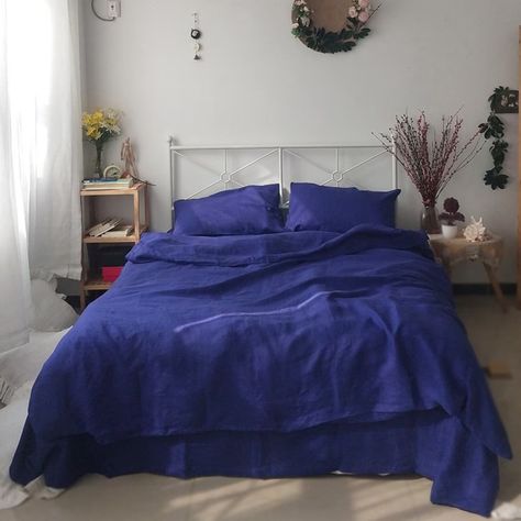 Set of 3 Shabby Chic Washed 100% Hemp Bed Linen Duvet Cover With 2 Pillowcases Royal Blue - Etsy Blue Bed Sheets, Twin Xl Duvet Covers, Blue Sheets, Blue Duvet Cover, Full Duvet Cover, Linen Duvet, Blue Bedding, Linen Duvet Covers, Duvet Covers Twin